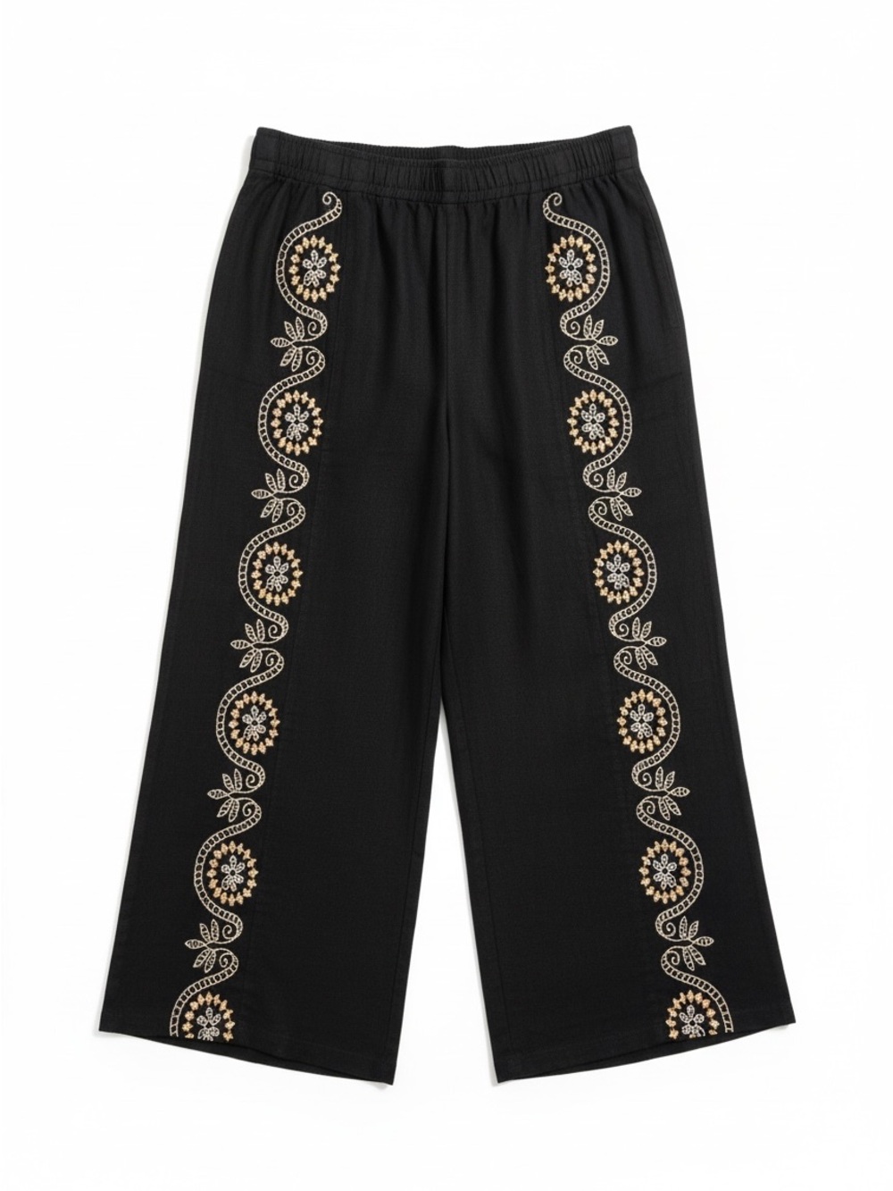Johnny Was Los Angeles Linen Wide Leg Embroidered Pants Black Size Large - Picture 3 of 10